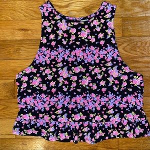 Black floral Frill Crop